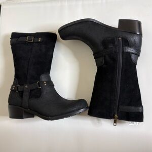 UGG Girls Caddie Harness Boots Black Size 3 Suede Riding Side Zip buckle